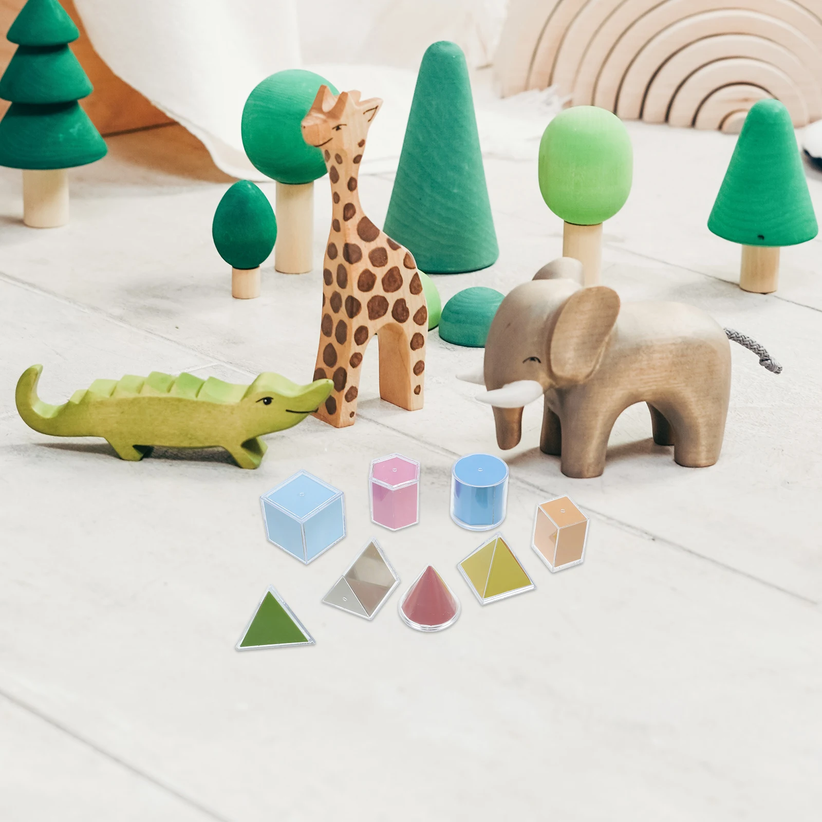 

8Pcs Geometric Solids 3D Shapes Teaching Aid Detachable Transparent Set Classroom Visual Learning Light Table Manipulatives