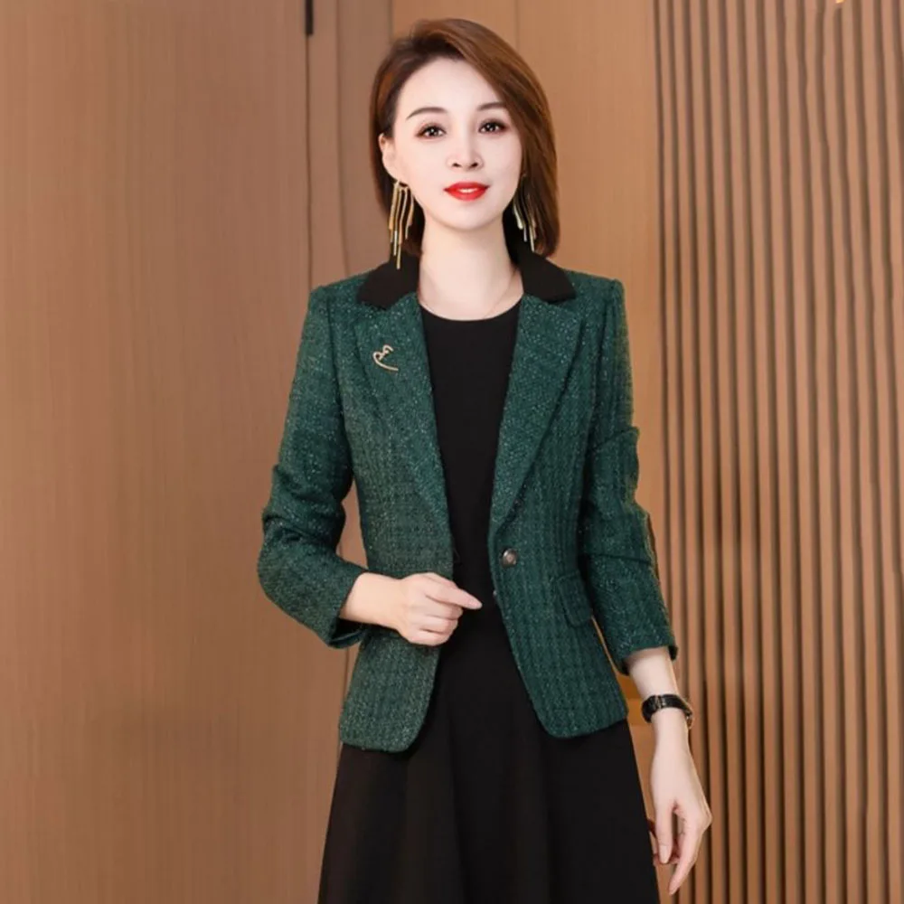 Blazer Female Spring Autumn New Style Korean Slim Print Suit Jacket Temperament Elegant Fashion Single Buckle Women Blazers Sets