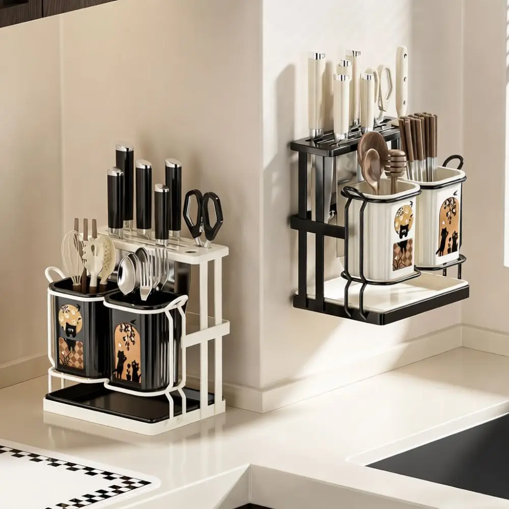 Durable Kitchen Storage Rack Block Chopsticks Cage Organizer Countertop Utensil Shelf Plastic Steel Stand