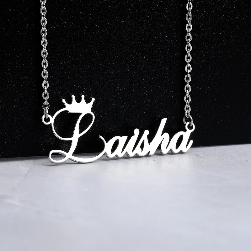 Personalized Baby Name CrownNecklaces For Boy Girl Custom Stainless Steel Nameplate Choker Necklace Handmade Jewelry Child Gifts