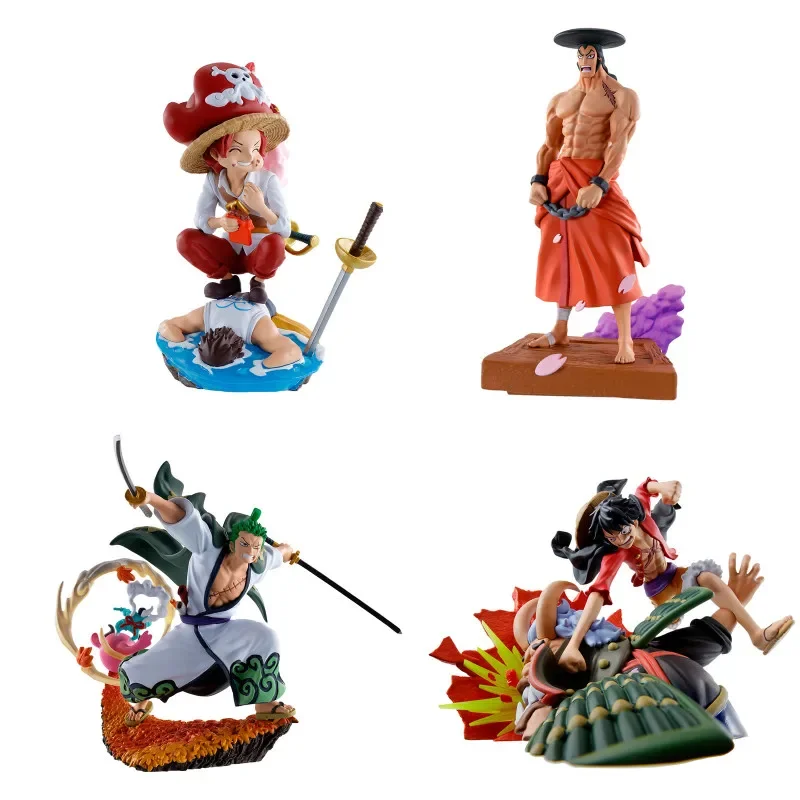 4Pcs Bandai Original One Piece Anime Figure 8CM Wano Country Third Bullet Luffy Roronoa Zoro Action Figure Toys For Kids Gift