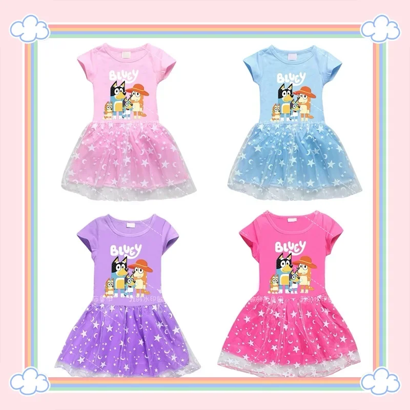 

Bluey Family Girls Dress Children's Short-sleeved Skirt Girls Princess Dress Summer Clothing Bluey Cosplay Costume Girls Gifts