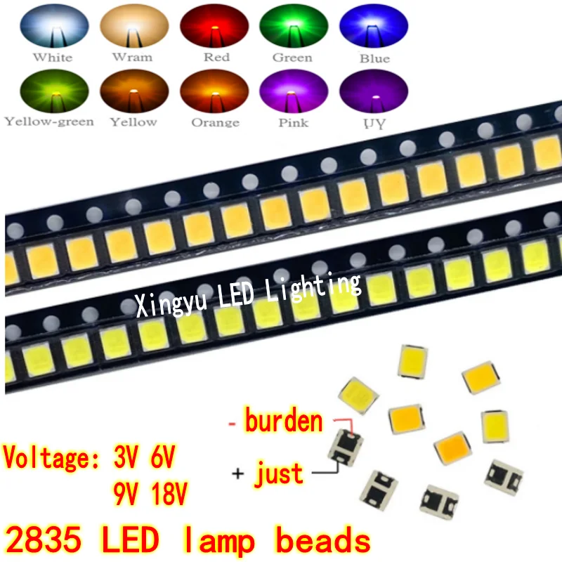 2835 chip LED lamp bead 3V6V9V18V highlight 0.2W0.5W1W warm cold white red green blue yellow SMD chip lamp bead