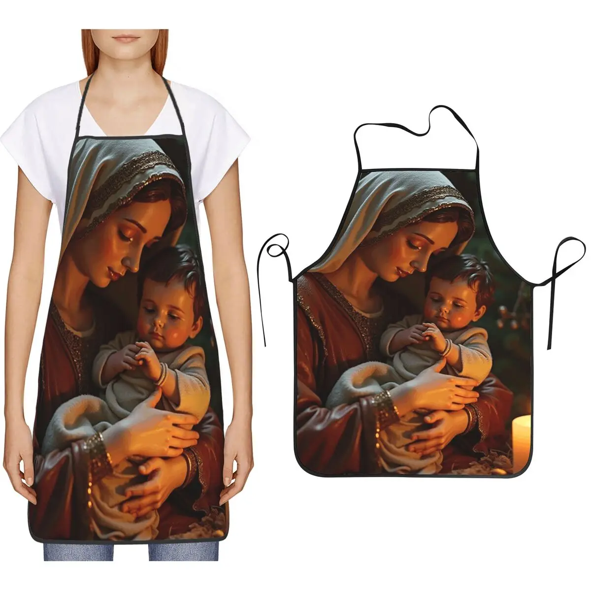 Christ Virgin Mary Holding Baby Jesus Apron Chef Cooking Cuisine Tablier Bib Kitchen Cleaning Pinafore for Women Men Painting