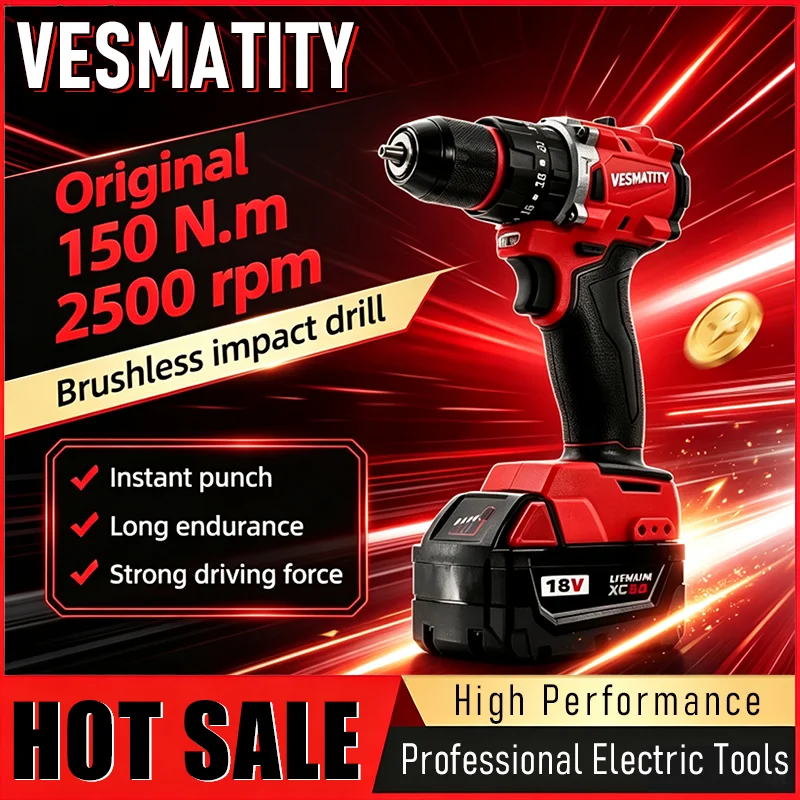 brushless impact drill 150N.m compact lightweight 20+3 clutch positions electric screwdriver drill hammer combo fits M18 battery