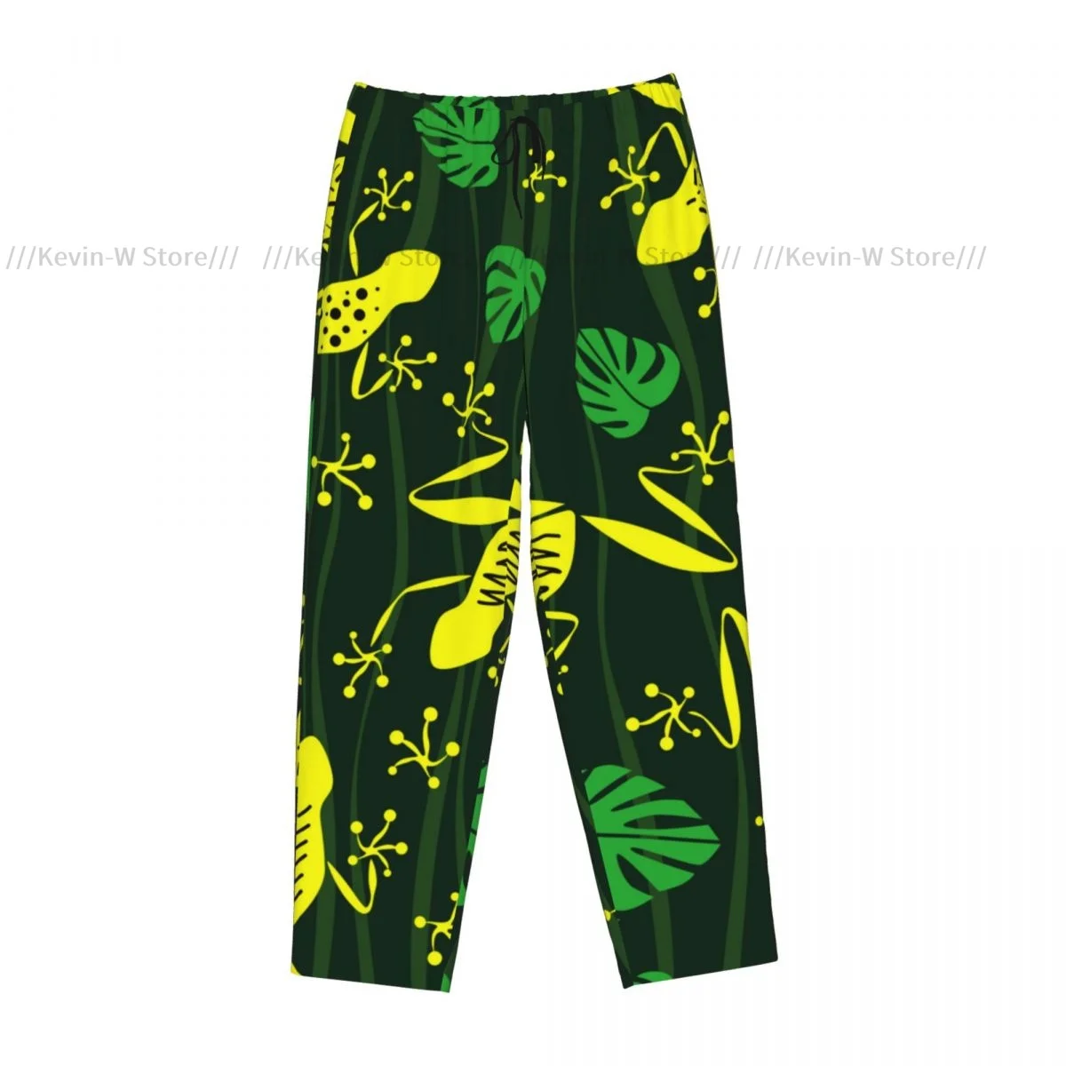 여성용 플란넬 파자마 바지 부드러운 플리스 개구리와 잎사귀 및 파도 무늬 수면 바지 끈 조임 허리