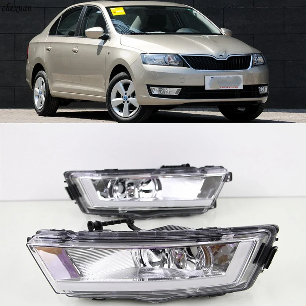 New！ New! CSCSNL 1 Pair For Skoda Rapid 2013 2014 2015 2016 2017 LED DRL Daytime Running Lights Daylight With turnning yellow si