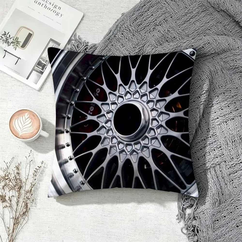 Vintage Car Alloy Rim Wheel  Square Double-Sided Printed Pillow Case Sofa Cushion Cover Bedroom Bedside Decor