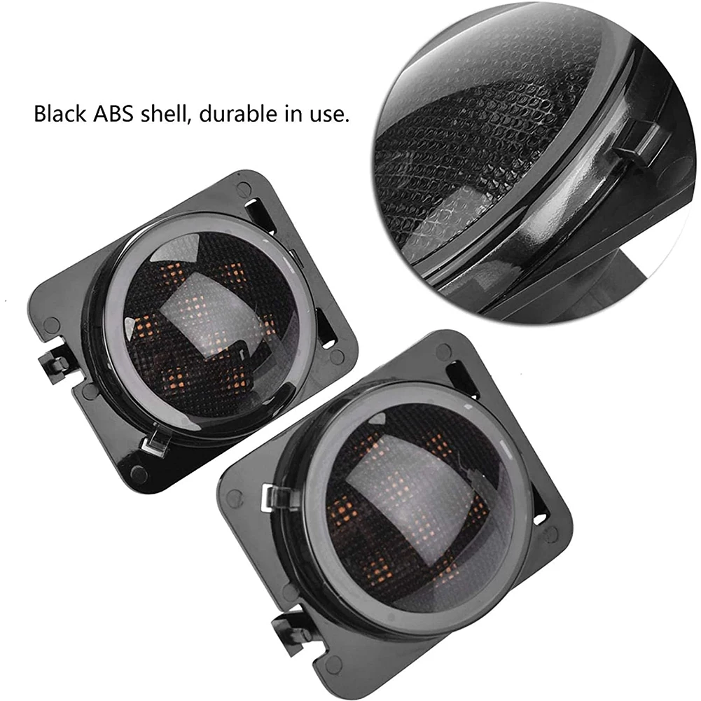 OVOVs 2Pcs Smoked  High brightness LED Yellow Side Marker Side Fender Amber Turn Signal Lights for JK 2007-2017 Jeep Wrangler