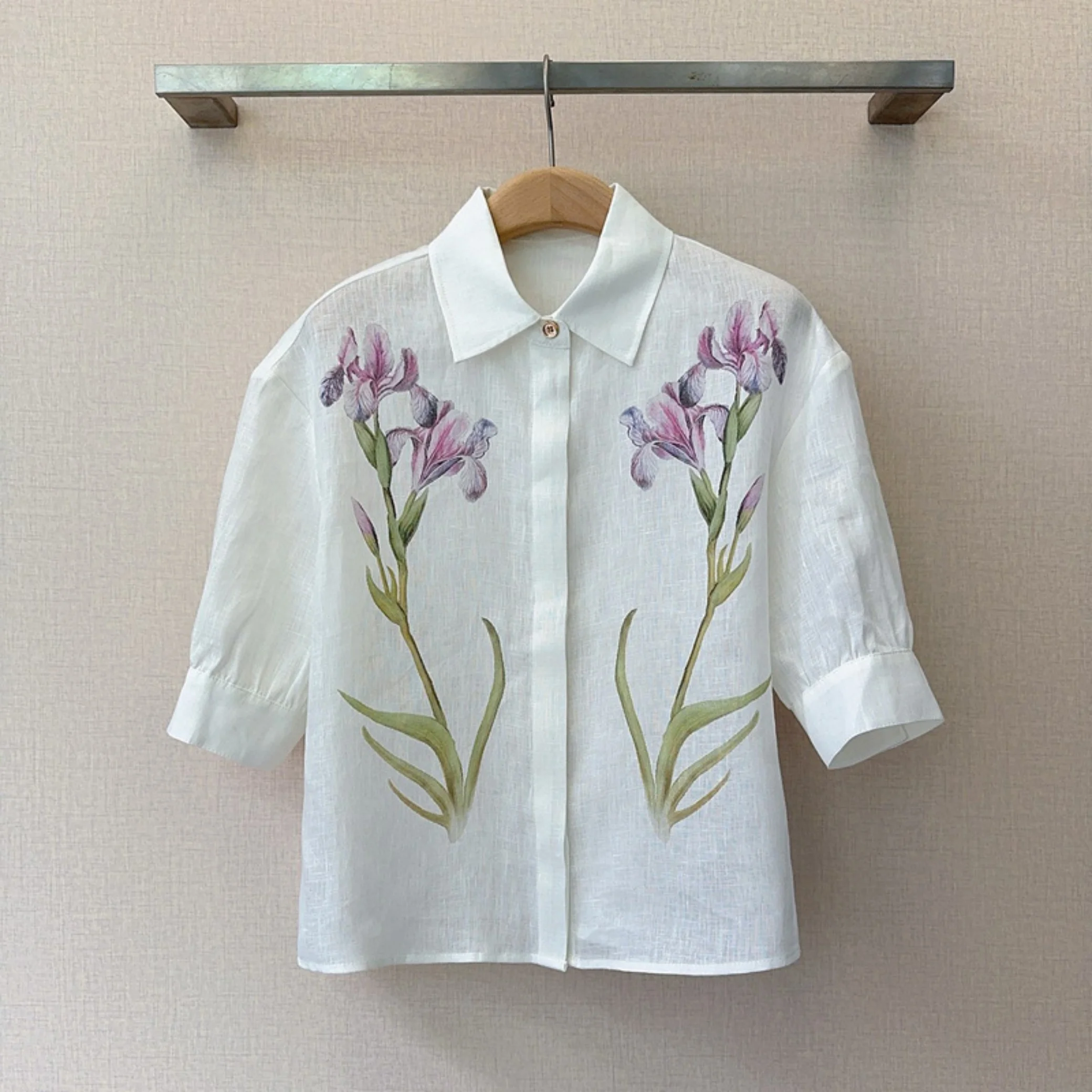 Summer Women Elegant Purple Printed Shirt With Long Skirt Suit