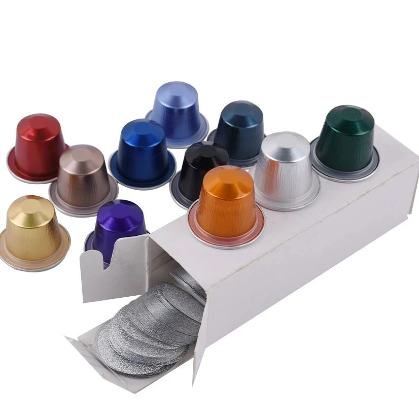 100pcs Nespresso Coffee Capsules Disposable Nespresso Compatible Pods Empty Aluminum Foil Coffee Capsule With Self Adhesive Lids