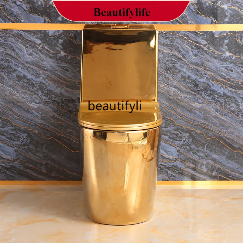 

F185 Light luxury toilet electroplated yellow gold toilet artist household pumping one-piece toilet