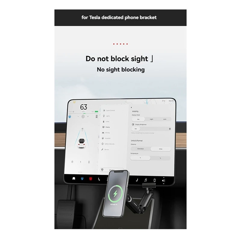 For Tesla Model 3 Model Y Foldable Wireless Magnetic Phone Holder Phone Gripper Car Screen Mount Arm Mobile Stand