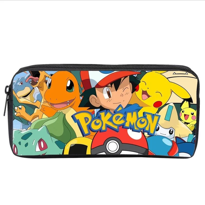 Pokemon Pikachu Pencil Case Cartoon Anime Printing Large Capacity Pencil Case Polyester Student Boys Single Layer Stationery Box