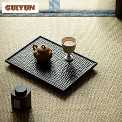 Handamde White Wax Charcoal Teaware Holder Black Rectangular Dry Brewing Table Small Tea Tray Wooden Dishes for Serving Plate
