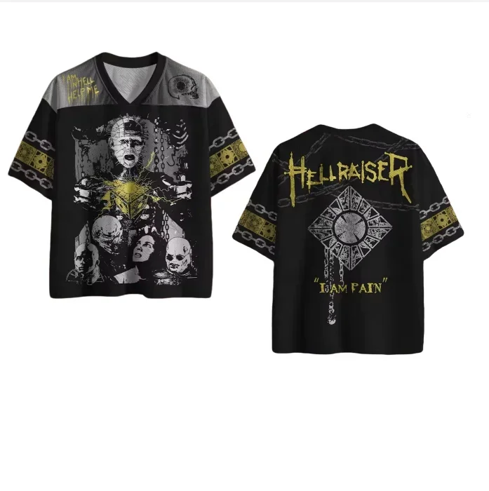 Retro Punk Horror Skull Chain Art Graphic Sport Jersey V-Neck Mesh Quick Dry Print Short Sleeve Unisex Summer Top