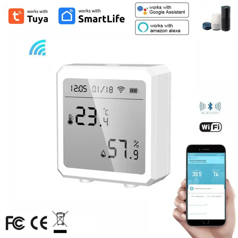 

Tuya Wifi+Bluetooth Smart Temperature and Humidity Sensor Can Be Connected To Hotspots, With Alarm Function, Support Smart Life