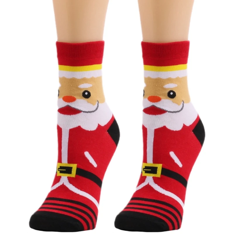 Unisex Novelty Christmas Holiday Crew Socks Cute Cartoon Reindeer Snowman Santa Bear Pattern Warm Ankle Hoisery Gifts