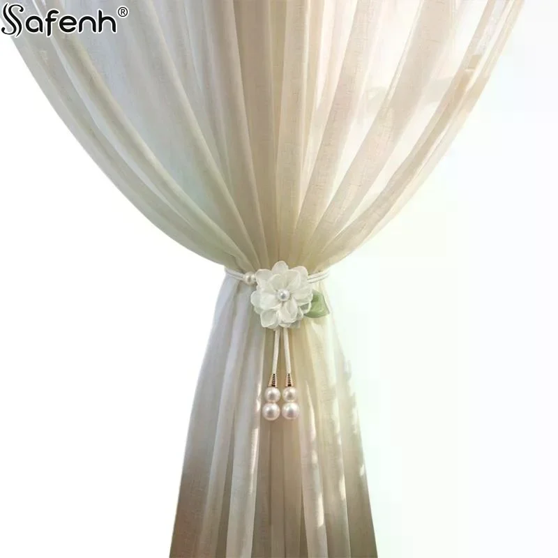 Camellia Adjustable Pearl Curtain Tieback Elegant Buckle Holder for Living Room Bedroom Window Accessories 