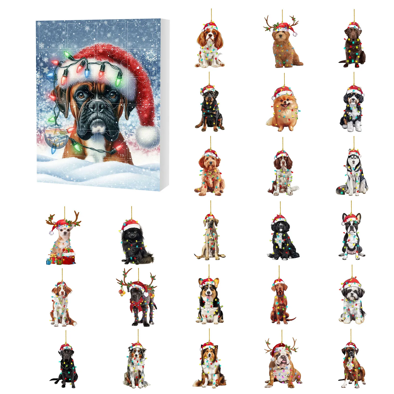 Albero di Natale Ciondolo in acrilico Calendario dell'Avvento per cani Calendario per il conto alla rovescia di Natale 2D Piatto in acrilico Decorazioni per la casa Giocattoli per timer da bagno