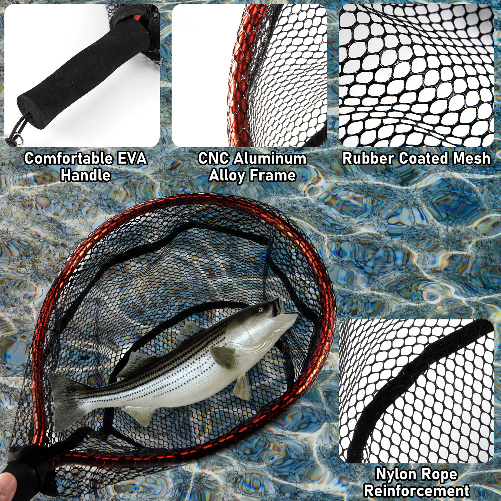 Fishing Landing Net Fly Fishing Net Dip Fish Net Non-Slip Handle Nylon  Small Mesh Aluminum Alloy Bracket Black Red - AliExpress 18