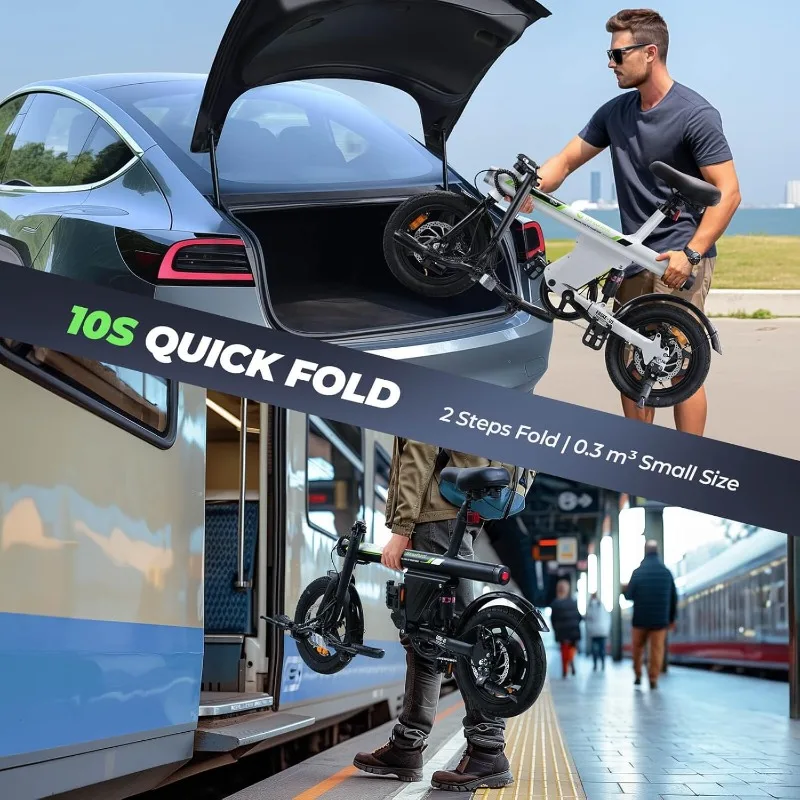 大人用バスケット付き電動自転車、500Wモーター、20 mph折りたたみ電動自転車、14インチ/16インチ大人用電動自転車、スマートアップ付き