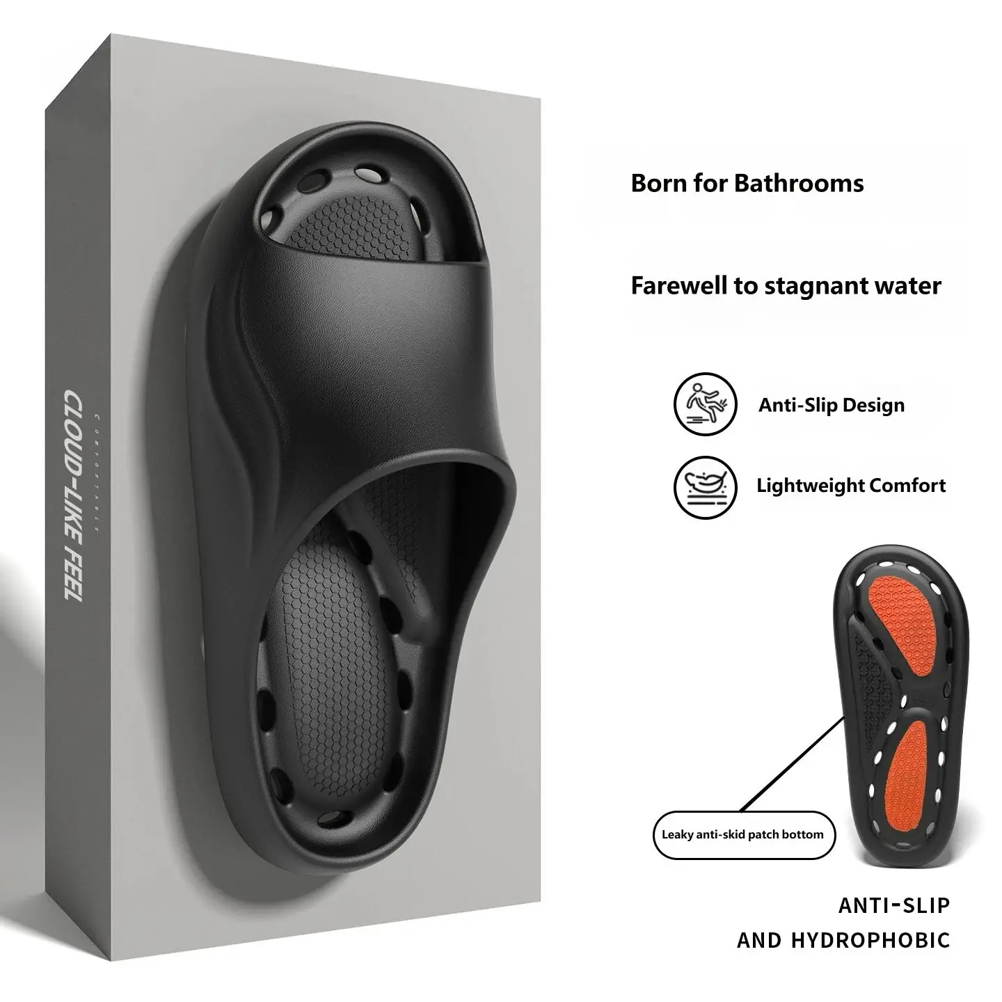 Hollow Drainage Hole Bath Slippers Men EVA Cushioned Shower Slides Upgraded Non‑slip Pads Indoor Bathroom Sandals