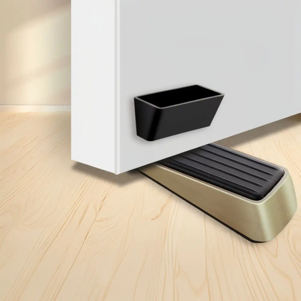 Modern Zinc Alloy Door Stopper Anti Slip Rubber Buffer Floor Mount Protective Wedge For Quiet Interior Door Access