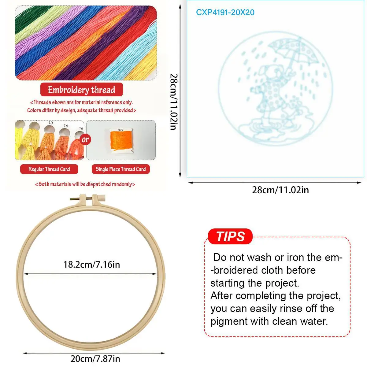 1 Stück 20X20CM/15X15CM 7,87/6,3 Zoll Mädchen-Stickerei-Starter-Kit DIY-Kit DIY-Stickerei-Set Handarbeiten Nähkunst Heimdekoration – Detail 4