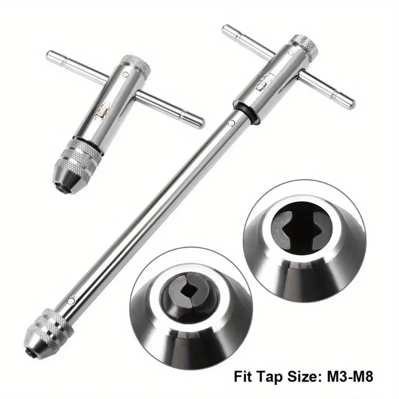 Ratchet T Handle Tap Wrench Machine Screw Thread Milling T-shape Taps Both Way Hand Tap Set Adjustable Manual Tapping for Home U