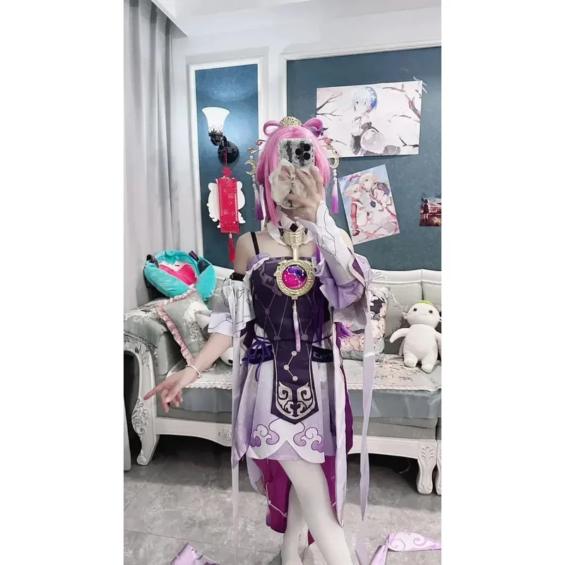 زي تنكري نسائي من Fu Xuan لشعر مستعار وحفلات الهالوين من Honkai Star Rail وأحذية متضمنة زي شخصي