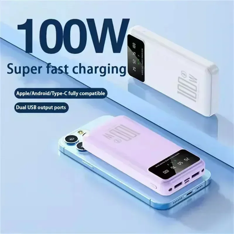 100000mAh 100W Super Fast Charging Power Bank Portable Charger Battery Pack Powerbank for iPhone Huawei Samsung New