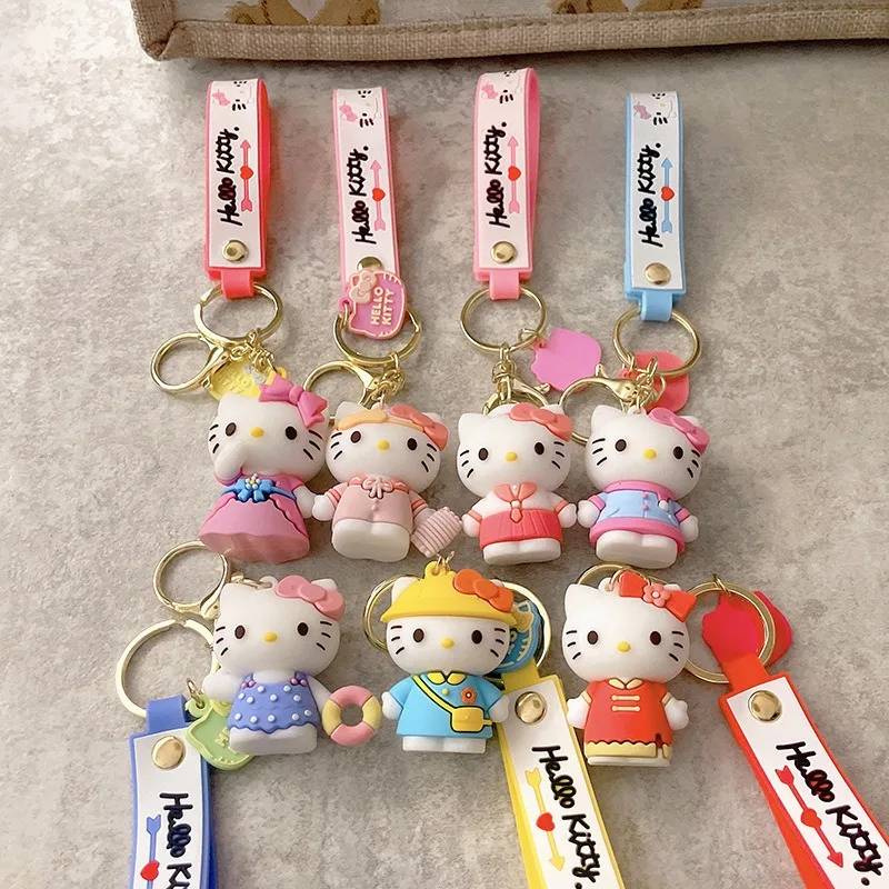 

Sanrio Hello Kitty Cartoon Silicone Keychain Anime Action Figures Cute Toys Cars Keys Schoolbag Decoration Models Birthday Gifts