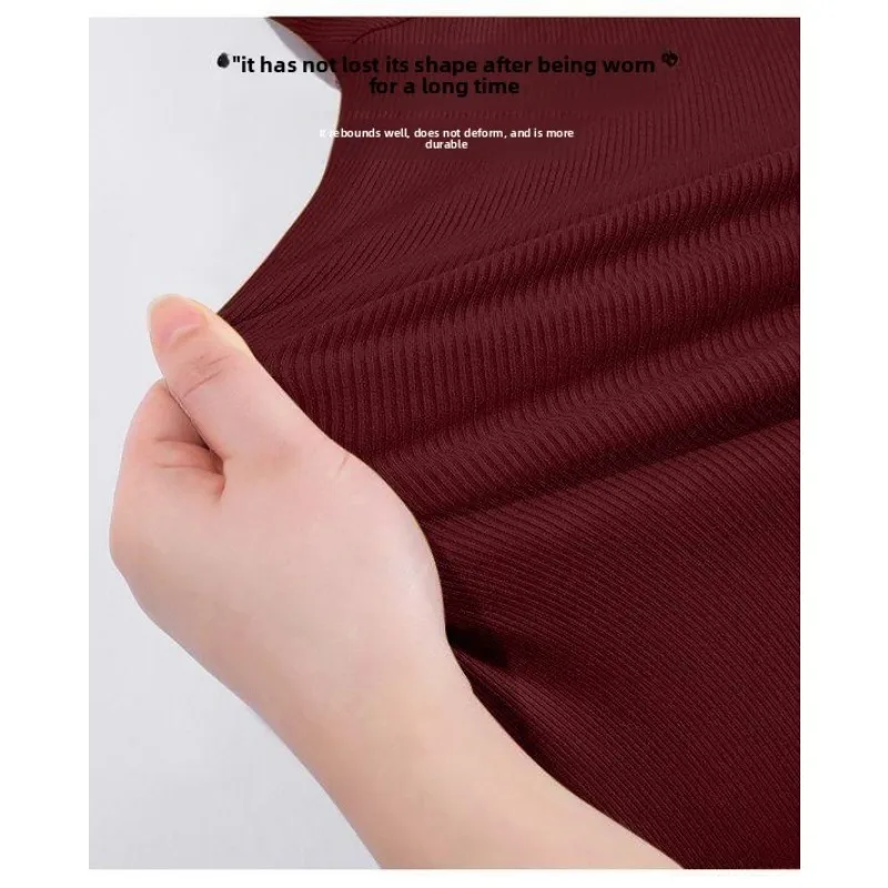 Summer Threaded Women's Short-sleeved T-shirt Fashion Versatile Base Shirt Plus Size Slim Fit V-neck T-shirt Casual and Sexy Top image 6