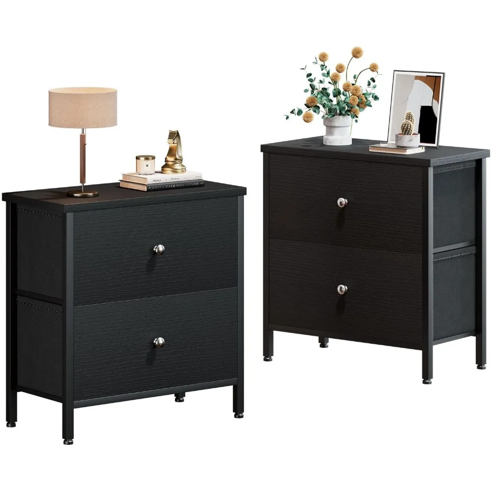 

Black Nightstands Set of 2, 2 Drawer Dresser for Bedroom Night Stand Small Nightstands End Table with Fabric Drawers Modern