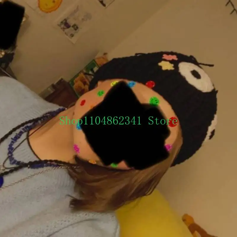 652F Girls Big Eye Hat Handwoven Skullcap Hat Gift for Vacations Skullcap Hat