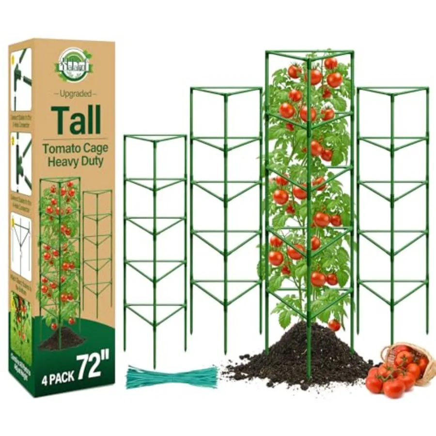 

72" Tomato Cages Heavy Duty, 4 Pack Adjustable Stakes for Garden Extra Tall Metal plant support for Pots and Raised Bed, Large