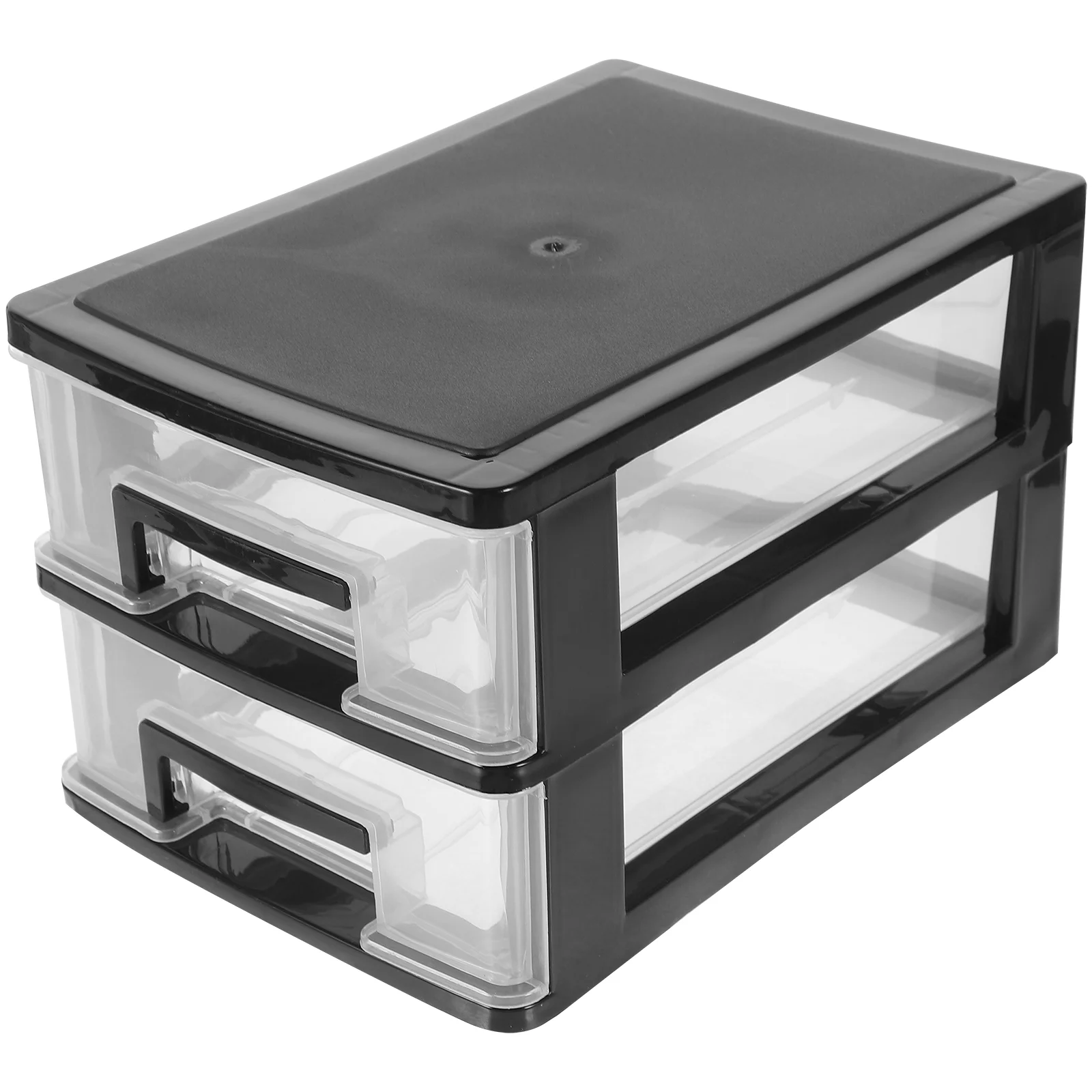 

2 Layers Transparent Desktop Drawer Type Storage Box Plastic Mini Cosmetics Storage Organizer Sundries Holder (Black and Transpa