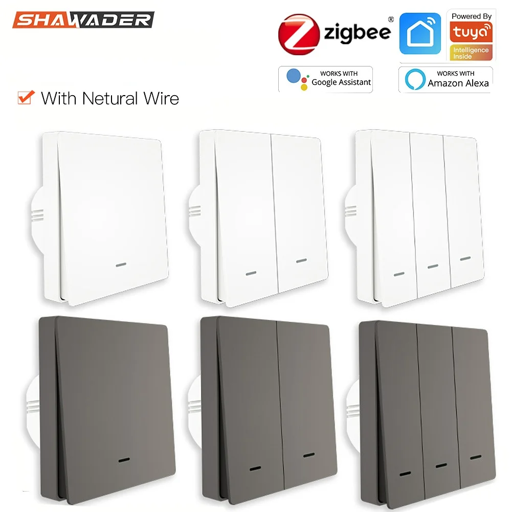 Shawader ZigBee 스마트 라이트 스위치 – 푸시 버튼 벽 스위치, Tuya SmartLife 앱 원격 제어, Alexa 및 Google Home 호환