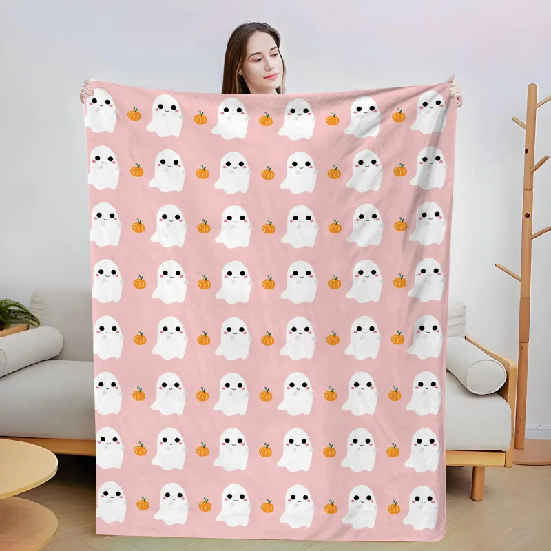Halloween Series Throw Blanket Cute Multiple Patterns Pumpkin Ghost Bat Flannel Blanket Soft Warm Home Holiday Decor Gift