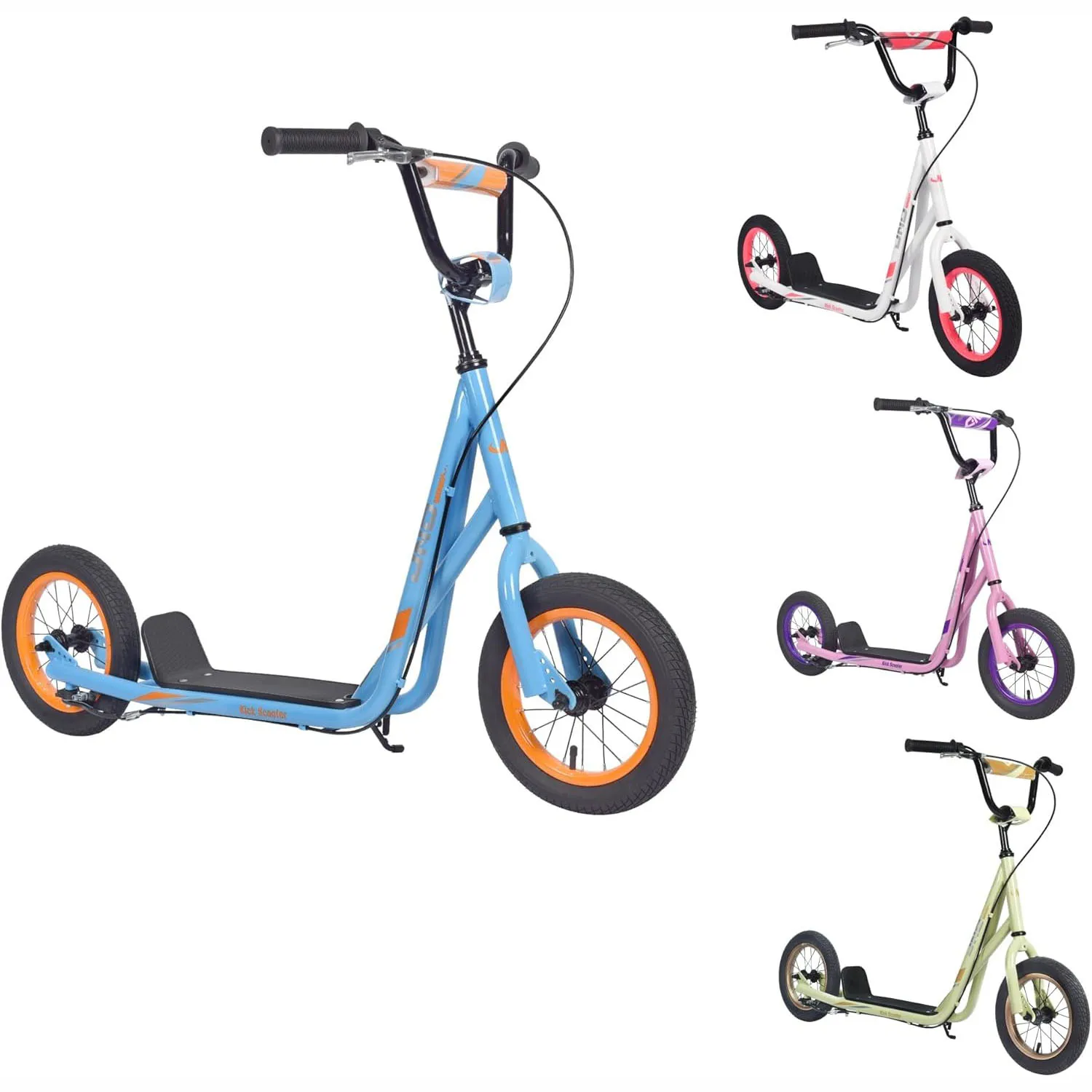 

Fun Kids Kick Scooter with Adjustable Handlebar, 12 inch Inflatable Wheels