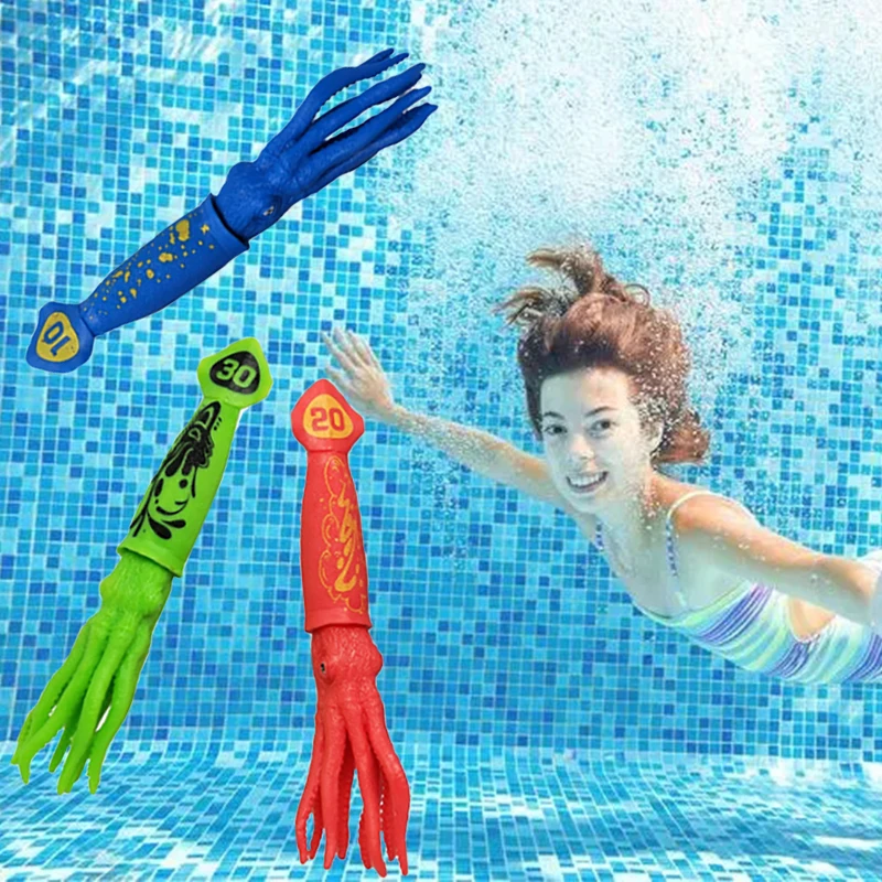 3 Pcs Squid Dive Pool Toys Beach Sticks Throw Underwater Octopus Bath Toys with Funny Faces Cuttlefish for Kid Summer Gift