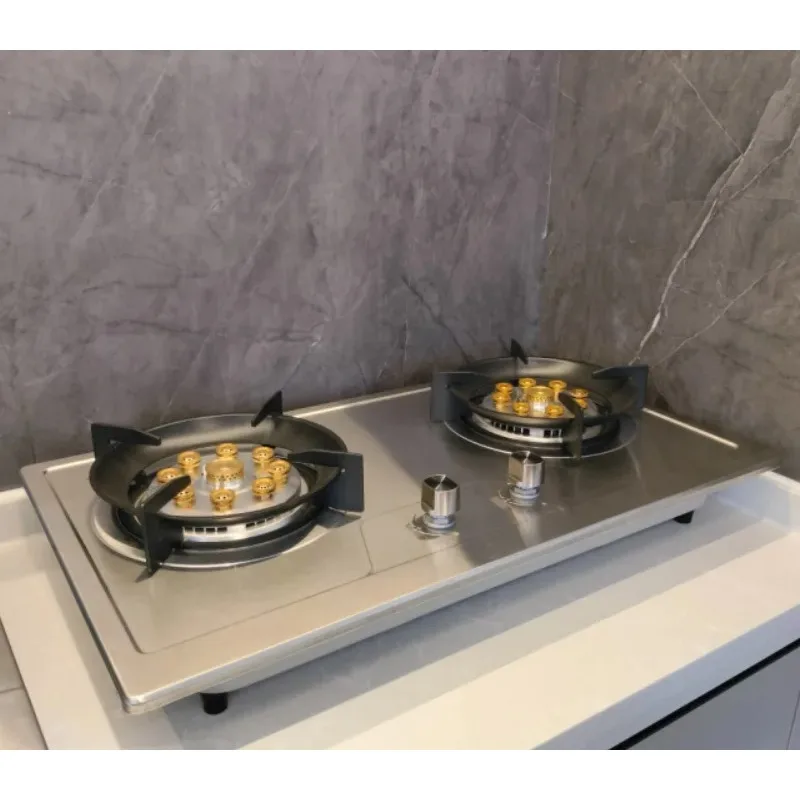 Fornello a gas da incasso 2 fuochi Pannello in acciaio inossidabile Design a nove teste Piano cottura a gas Fornello a batteria per cucinare