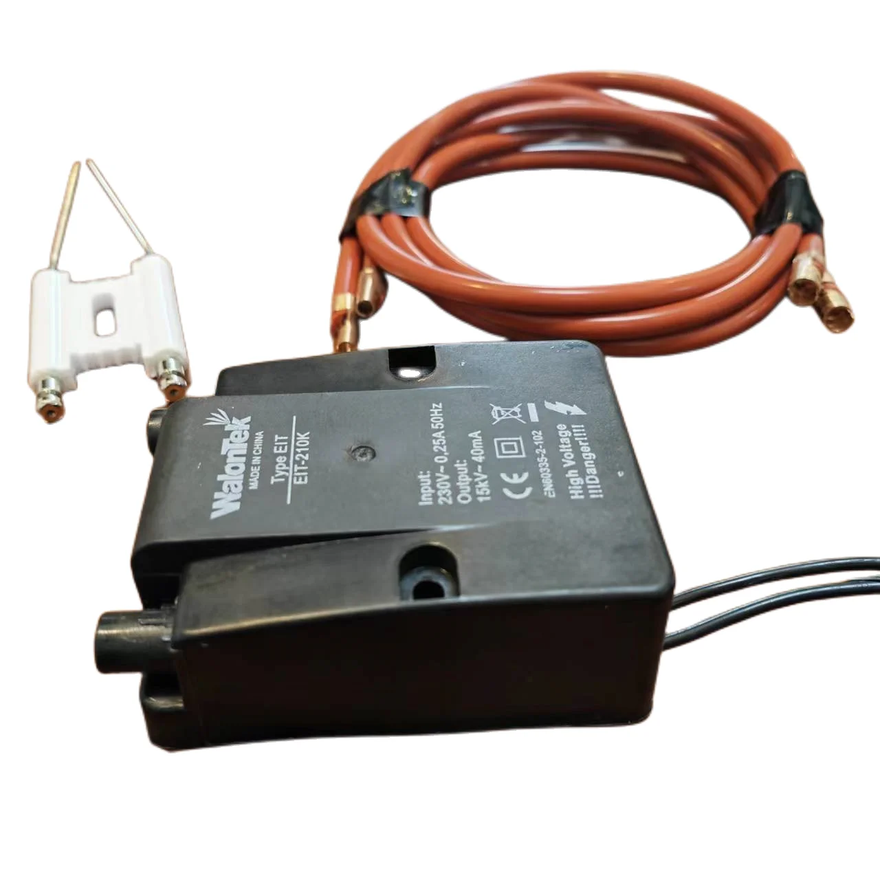 Oil Burner WalonTek EIT-210K Fuel Ignition Transformer with High-Voltage Wire and Spark Needle - 220V Input and 15KV Output