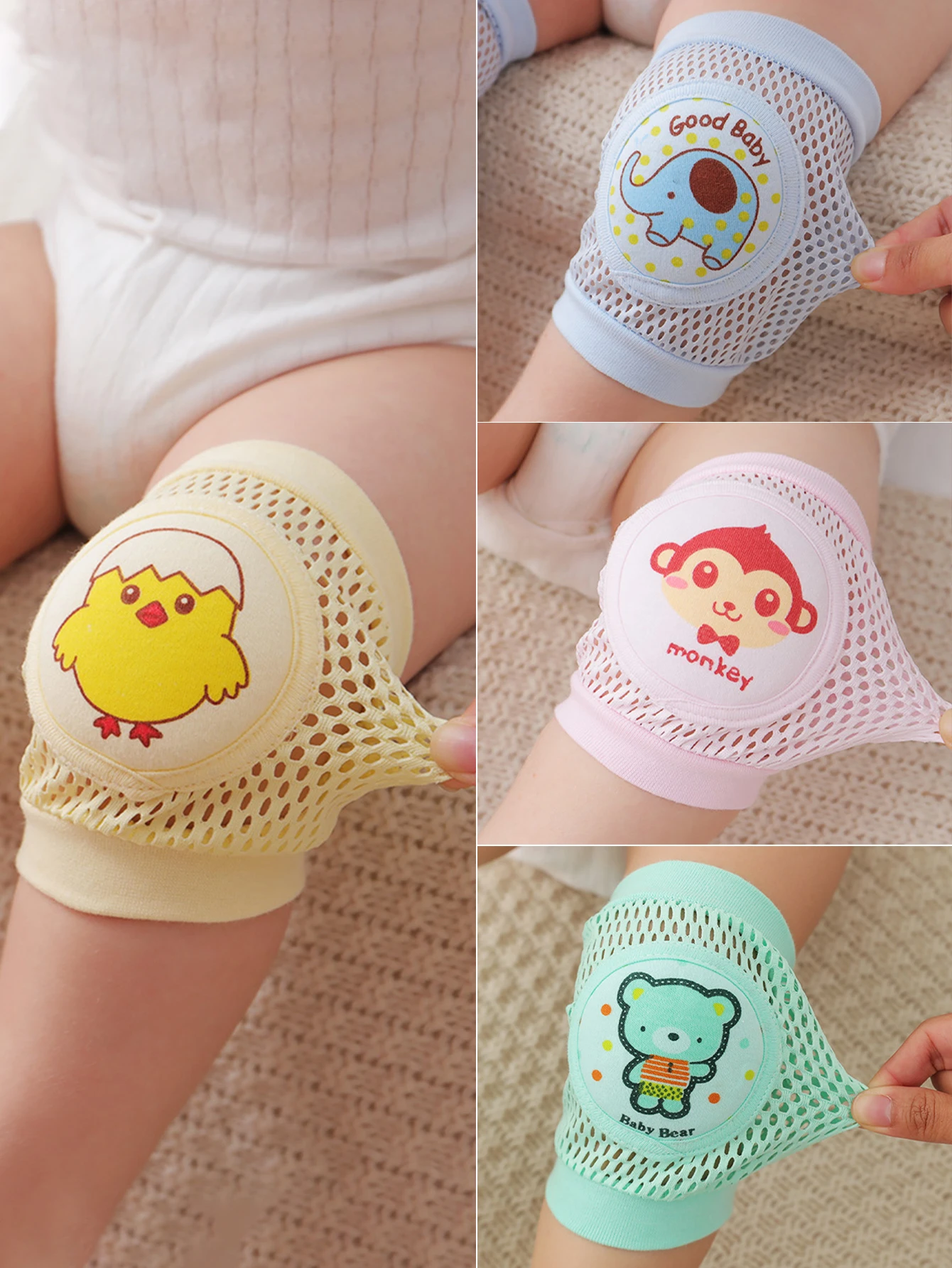 Baby Crawling Knee Pads, Suitable for Indoor Crawling Toddler, Cute Cartoon, Breathable Mesh and Elastic Elastic Mouth Design.