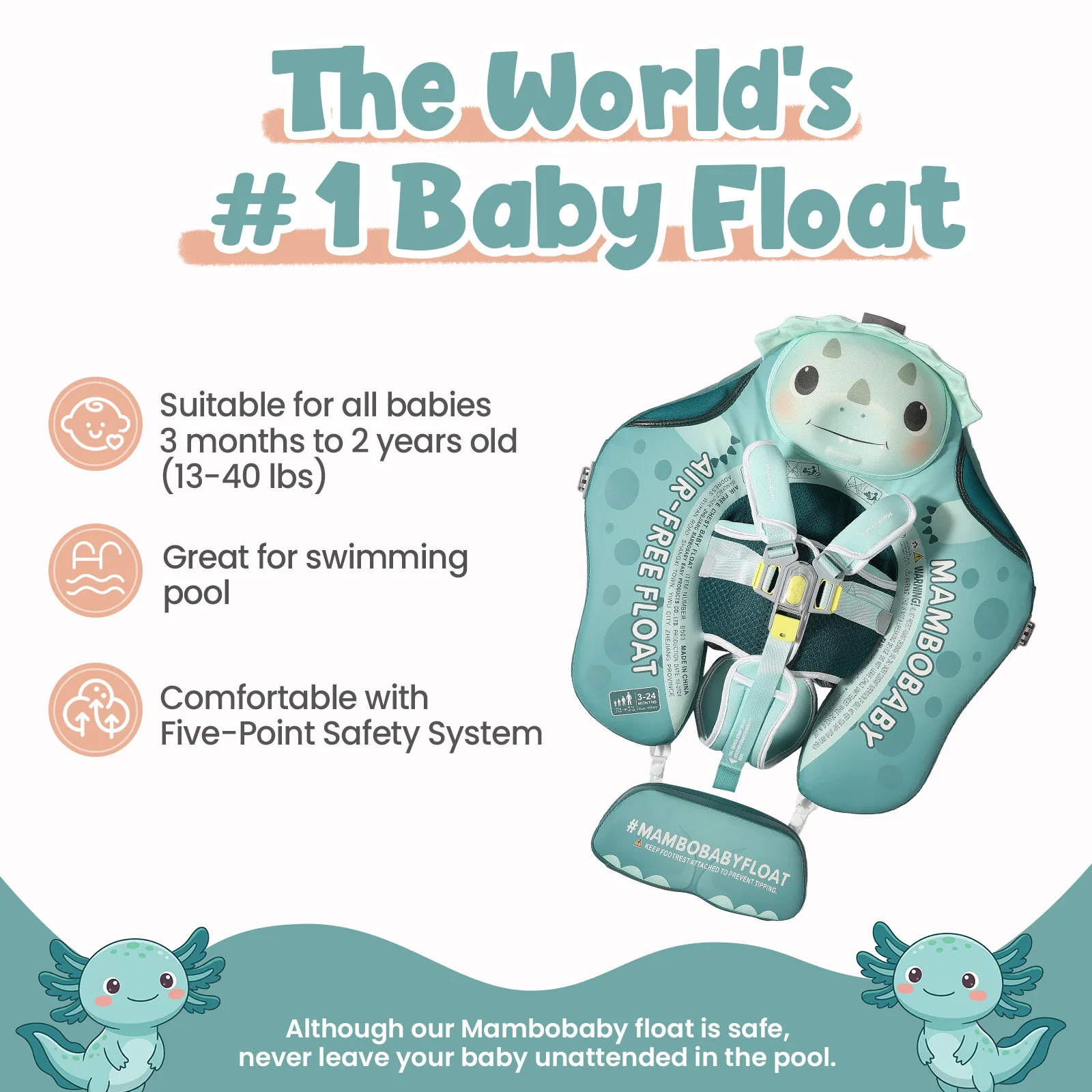 Mambobaby Float No-Slip Safe Harness with Canopy Comfort Skin-friendly Baby Swim Ring Toddler Pool Float Infant Floating Device
