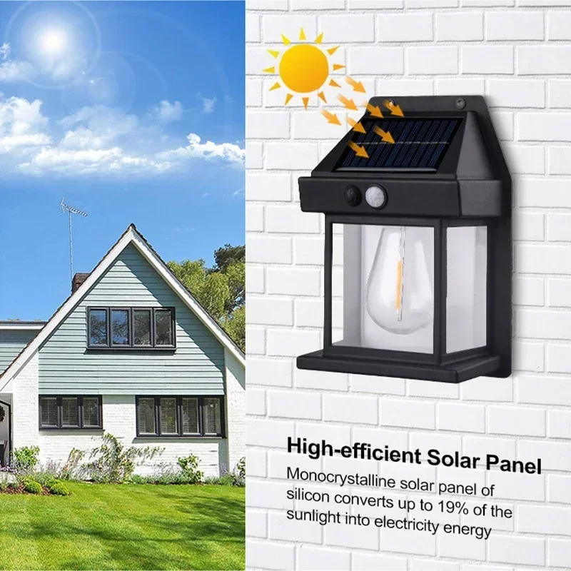 LED Solar Light Waterproof Wall Lamp Motion Sensor Courtyard Garden Lighting Decoration Sunlight Solar Power Yard Tungsten Lamp