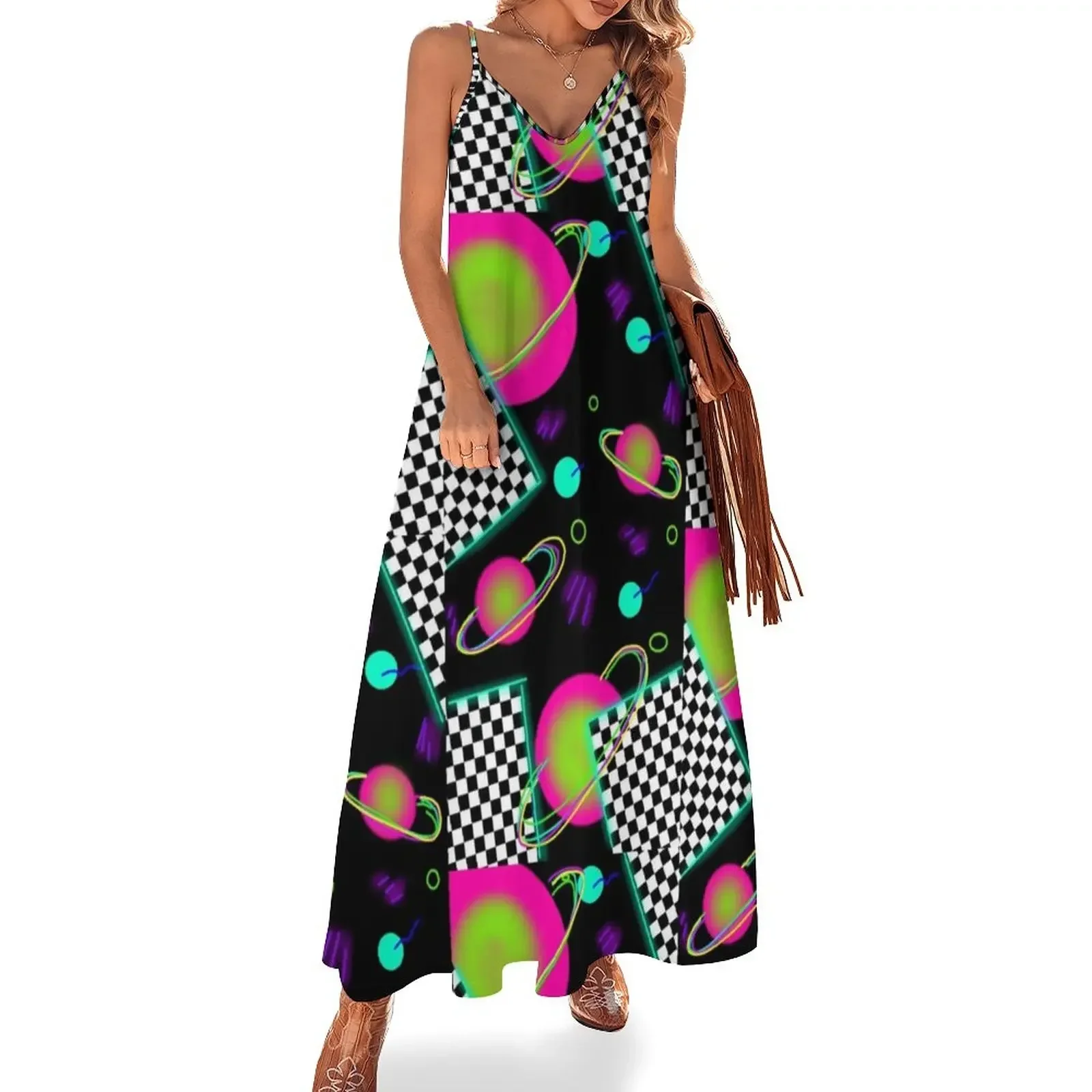 trippy neon 80's space party - planets and space globs Sleeveless Dress Elegant gown summer dress woman 2024 trendy Dress