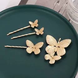 4pcs Gold Butterfly Headdress Advanced French Elegance Retro Simple Bangs Clip 3-dimensional Hair Clip Sweet Hair Accessories