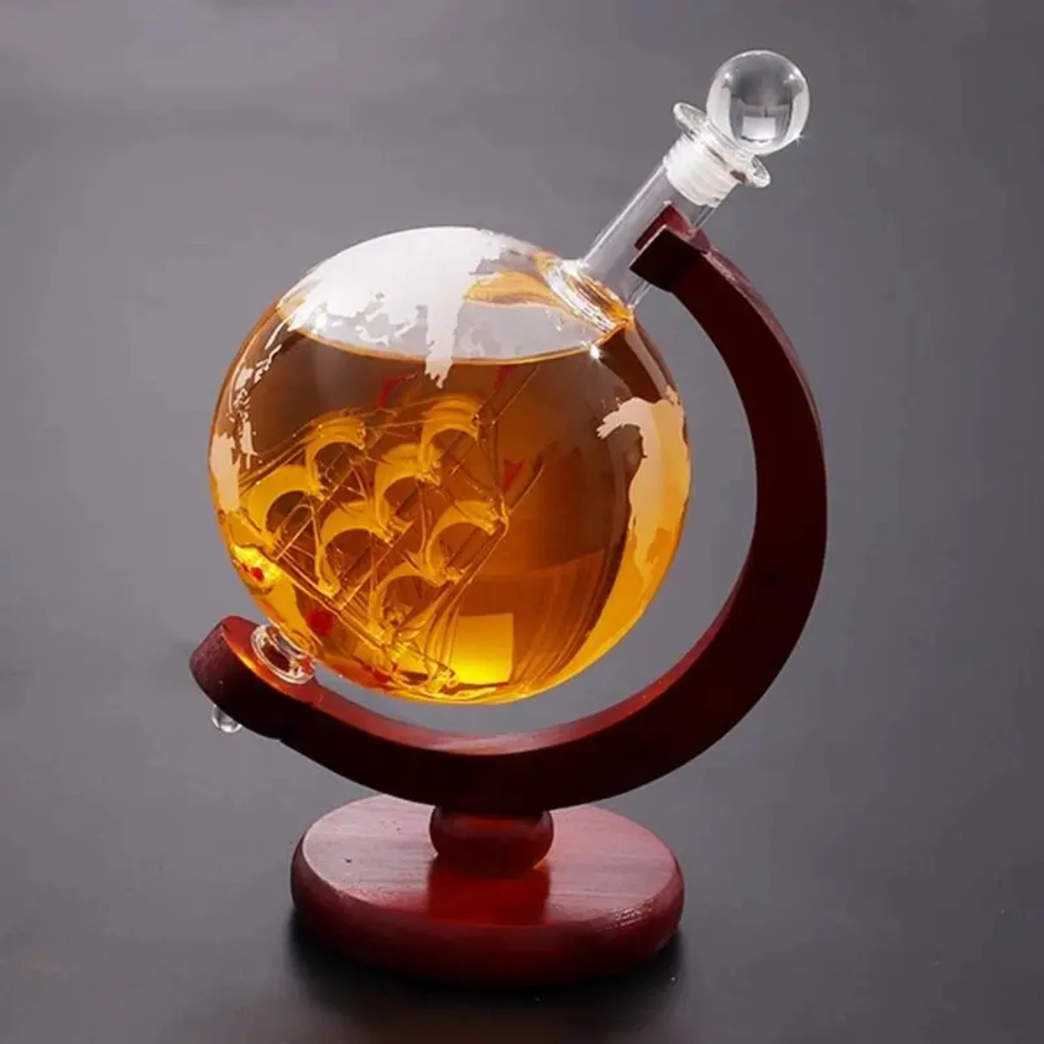 850ml Large Glass Globe Round Liquor Decanter Gift Whiskey Bottle Wine Decanter Holder